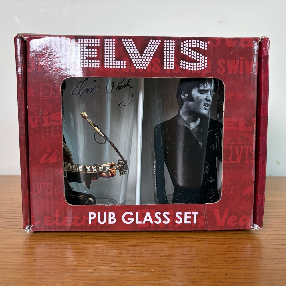 Elvis Presley Pub Glass Set 16oz Silver Buffalo Rock and Roll Memorabilia 2pk